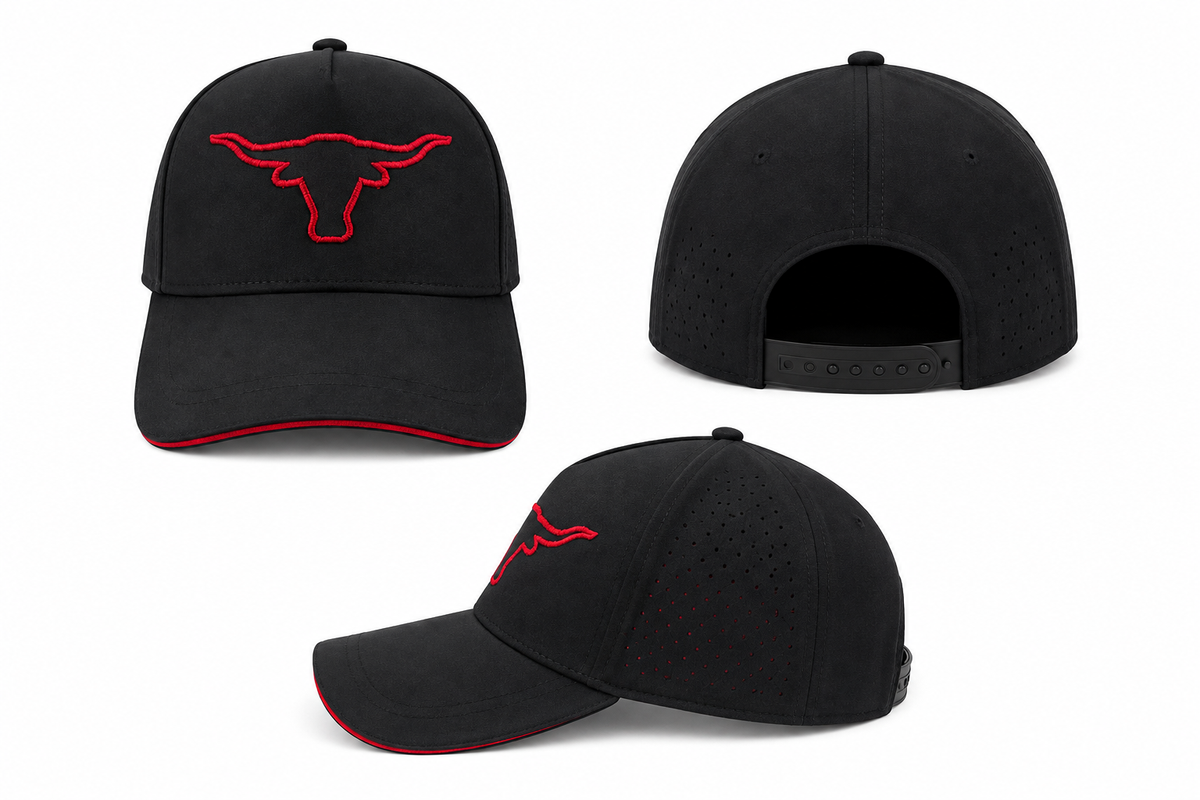Black Cap with Red Embroidered Longhorn