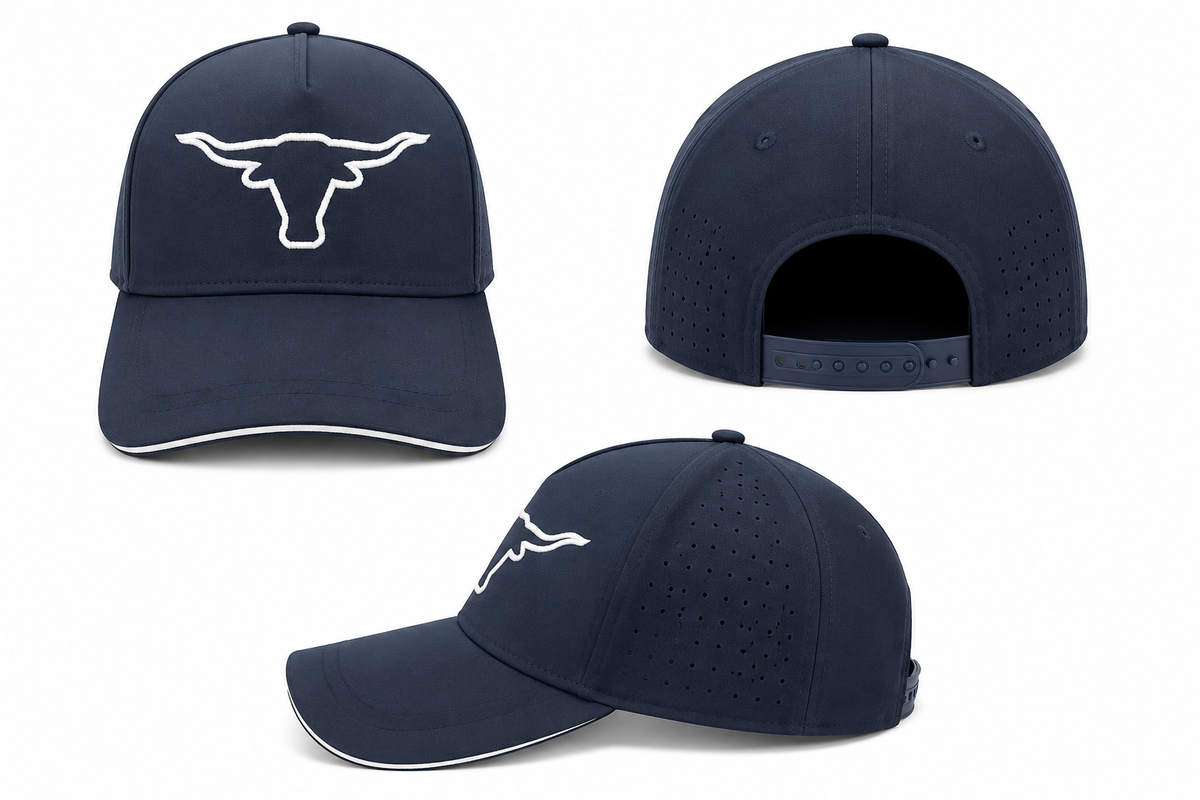 Navy Cap Embroidered with a white Longhorn