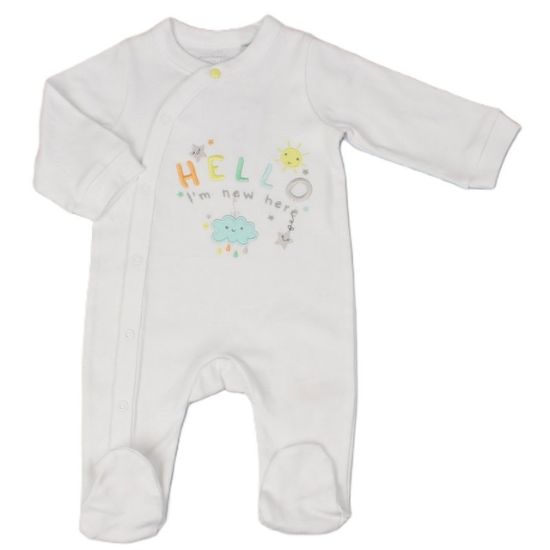 All In One 'Hello I'm New Here' Sleepsuit