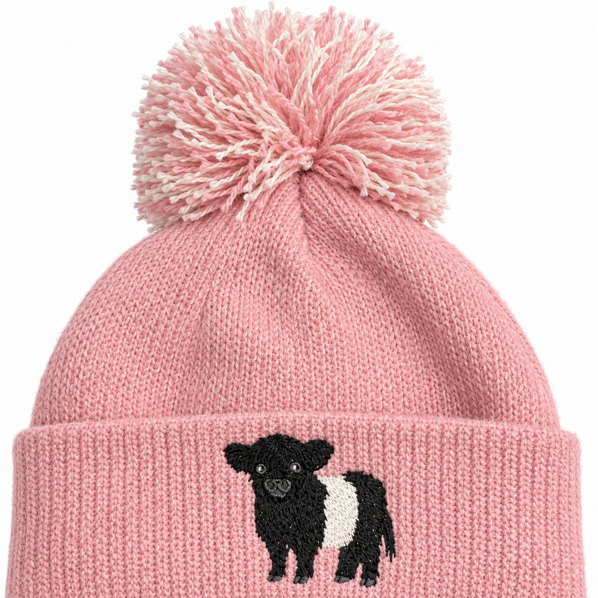 Bobble hat with Belted Galloway Cow Embroidered Design