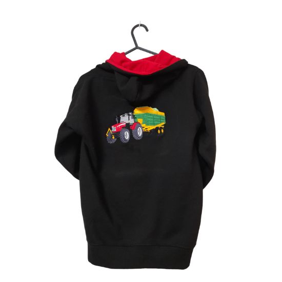 Kids Hoodie Embroidered with a Green Tractor and Silage Trailer