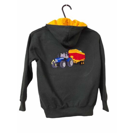 Kids Hoodie Embroidered with a Tractor and Silage Trailer