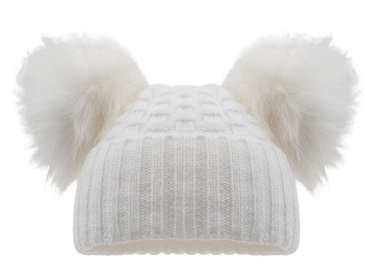 Cow Design Baby Double Pom Pom Hat