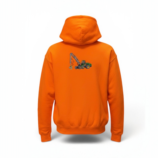 Forestry Harvester Embroidered Hoodie, Neon Orange Workwear Hoodie