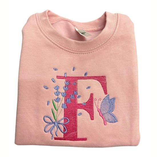 Pink Girls Embroidered Initial Jumper
