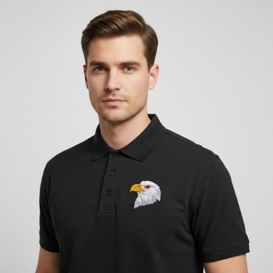 Black Polo Shirt embroidered with an Eagles Head