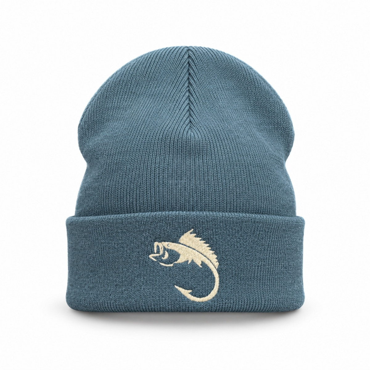 Men's Beanie hat with Embroidered Fishing Hook Design