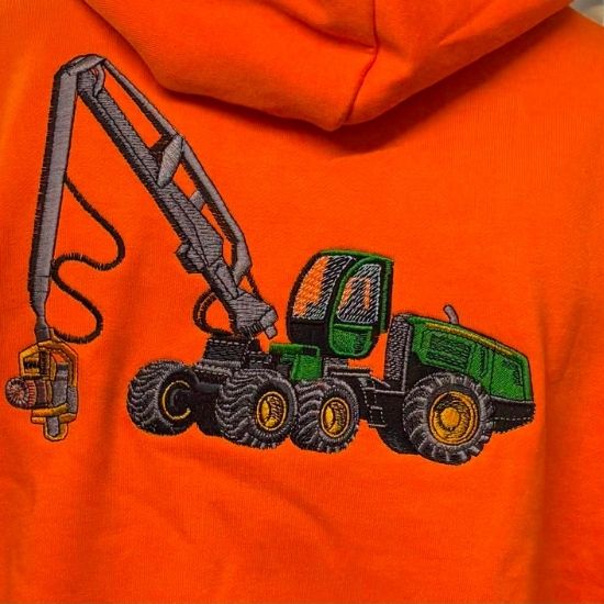 Forestry Harvester Embroidered Hoodie, Neon Orange Workwear Hoodie