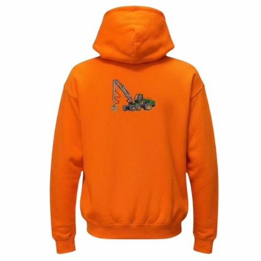 Forestry Harvester Embroidered Hoodie, Neon Orange Workwear Hoodie