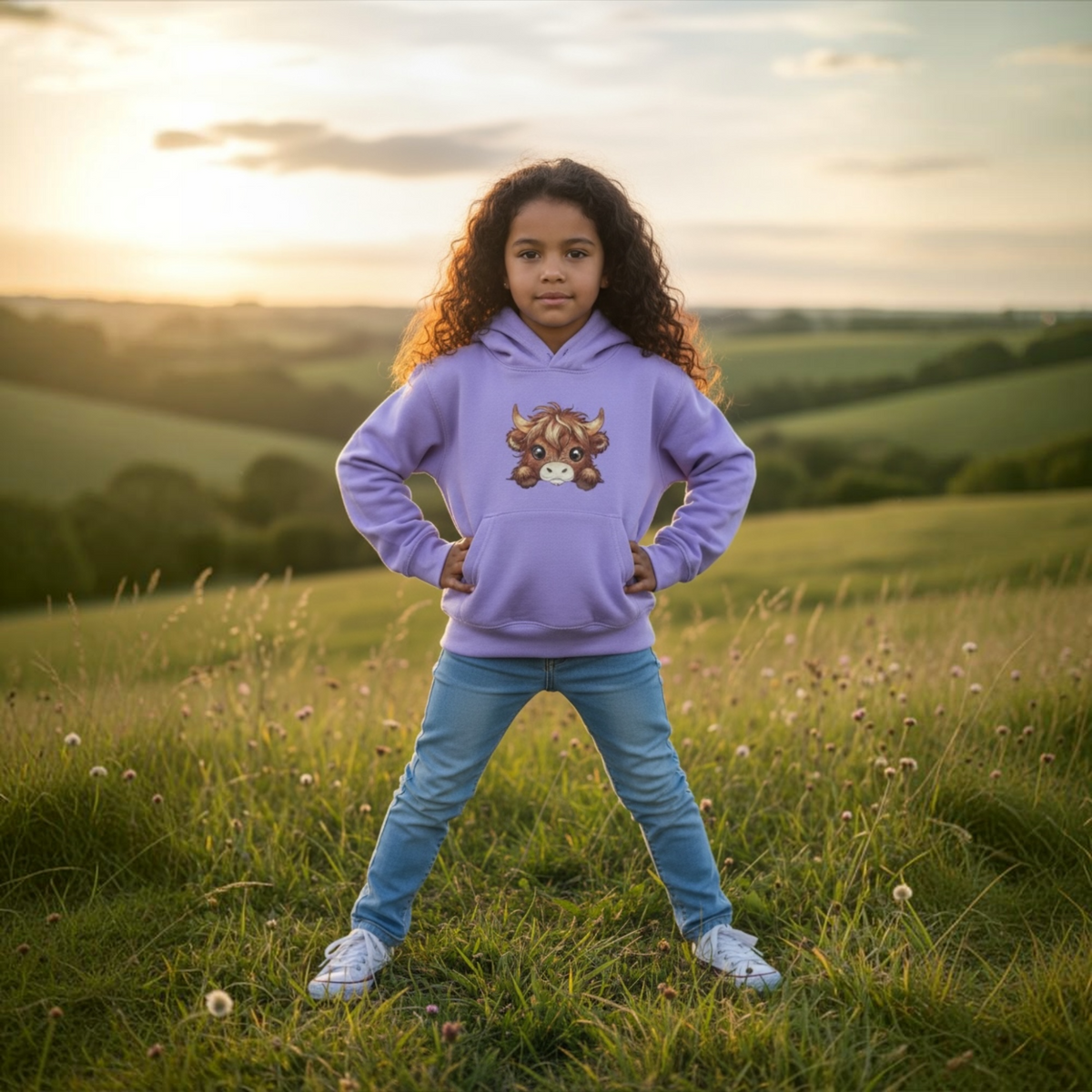 Childs Highland Cow Embroidered Hoodie