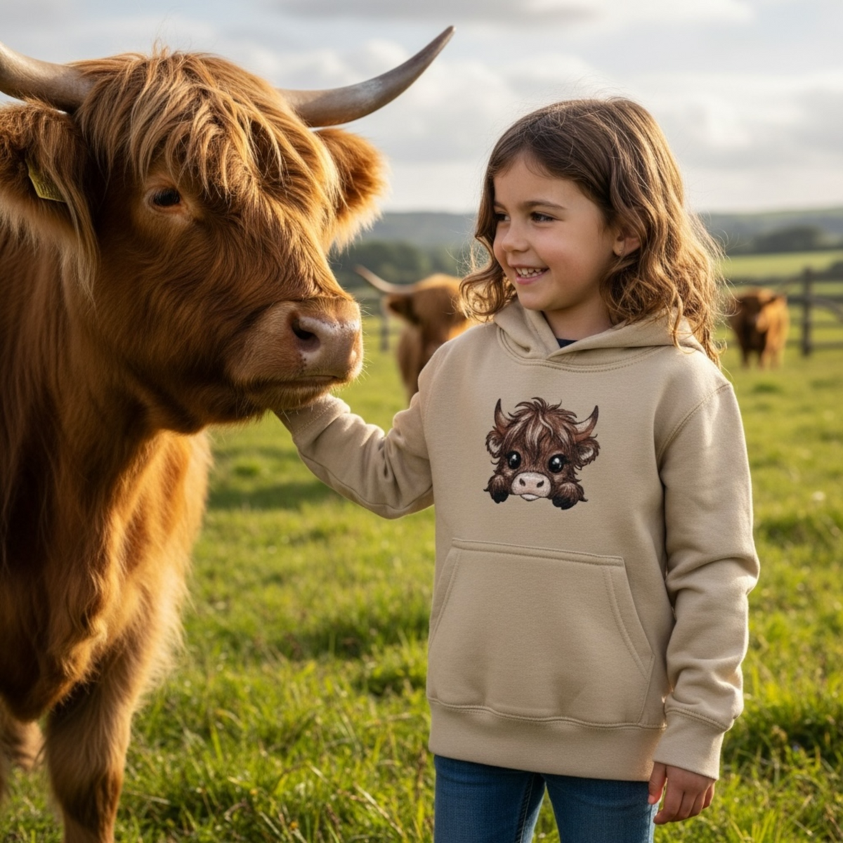 Childs Highland Cow Embroidered Hoodie