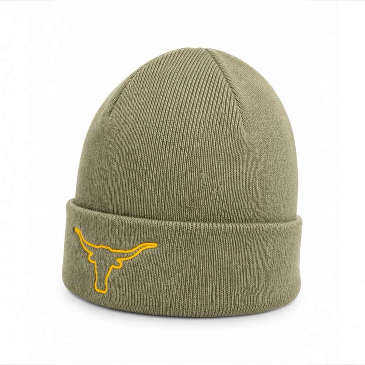 Olive Green Longhorn Cow Head Beanie Hat