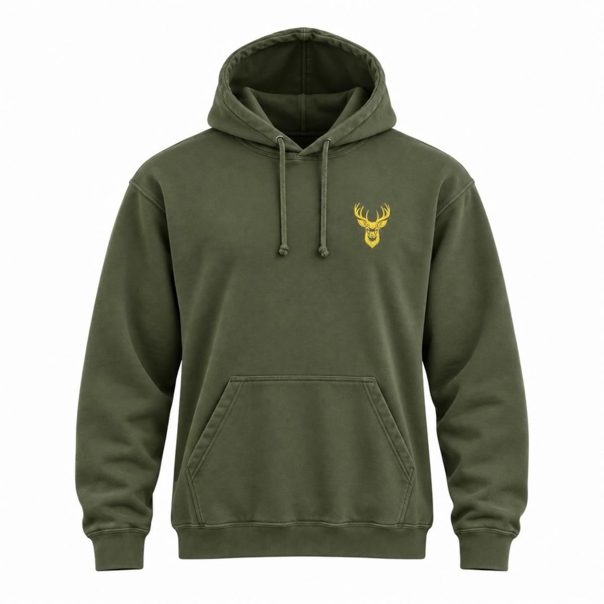Men’s Olive green Hoodie with an embroidered Stag Head design