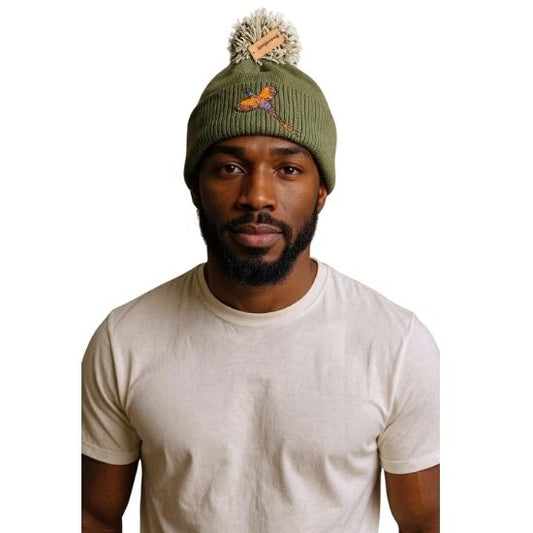 Pom Pom Beanie Hat Pheasant Design