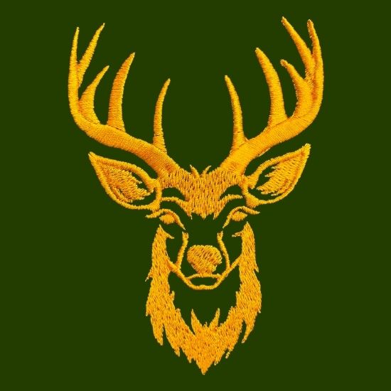 Men’s Olive green T shirt with an embroidered Stags Head design