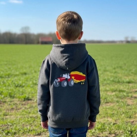 Kids Hoodie with embroidered Tractor and Trailer